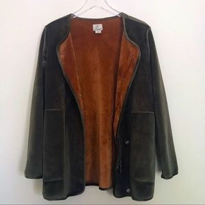 J2 by Jou Jou Faux Fur Lined Olive Snap Button Jacket Coat Size Small NWOT